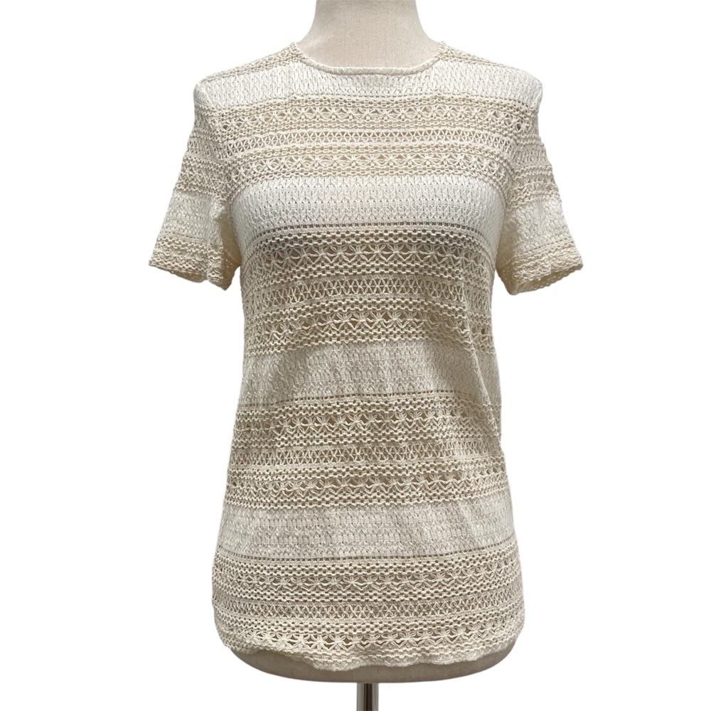 ROSEA LE ALPHONSE Vanilla Guipure Short Sleeve Lace Tee Shirt Size FR36 US4